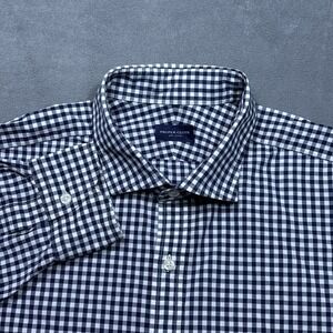 Proper Cloth Shirt Mens 3XL Navy White Gingham Poplin Normalcore Dadcore Refined